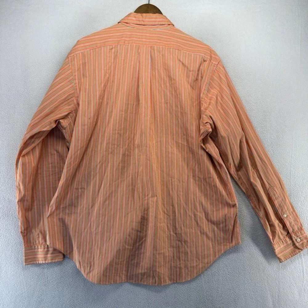 Vintage Ralph Lauren Button Down Shirt Mens XL Orange Green Striped Pony 90s